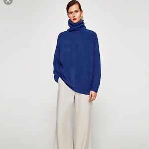 ZARA blue oversized knit turtleneck sweater